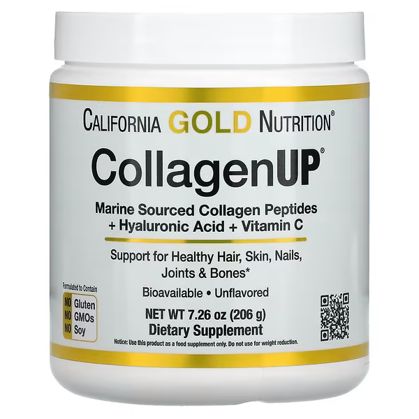CALIFORNIA GOLD NUTRITION, COLLAGENUP, ACIDE HYALURONIQUE AU COLLAGÈNE MARIN HYDROLYSÉ, VITAMINE C, SANS ODEUR, 206 G CALIFORNIA GOLD NUTRITION COLLAGENUP 206 G